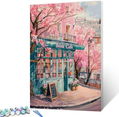 Aihonmin Book Cafe Paint by Numbers Kits for Adult Paint by Numbers Book Theme Library Paint by Numbers Boho Painting Kits on Colored Canvas Art Set for Gift Home Decor Without Framed 16''W x 20''H by Aihonmin