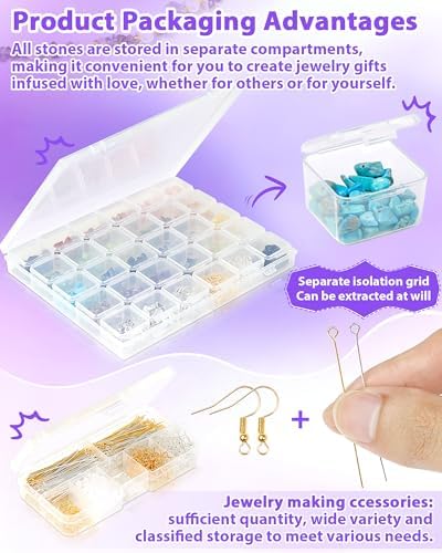 FIVEIZERO Jewelry Making Kit - 1956 PCS Natural Chip Stone Beads(25 Colors, 4-12mm) with Crystal Beads, Metal Charms, Jump Rings & Earring Hooks for DIY Bracelets, Necklaces, Earrings - Image 4