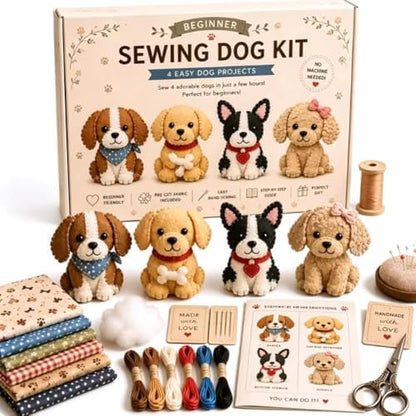 PandaXun DIY Fabric Dogs Craft Kit – Creative Handmade Art, Stitch Your Own Whimsical World Patchwork Sewing Set 3D Cute Animal for Making Ornament Adults Beginners, Gift Holidays Keychain by PandaXun