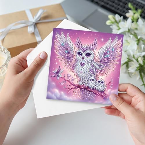 6 Pack Diamond Art Greeting Card Kits with Envelopes, Special Shaped Diamond Painting Cards, DIY Rhinestone Diamond Art Cards for Birthday Christmas Mother Day (Owl Mother and Owlet, 30x15cm) - Image 4