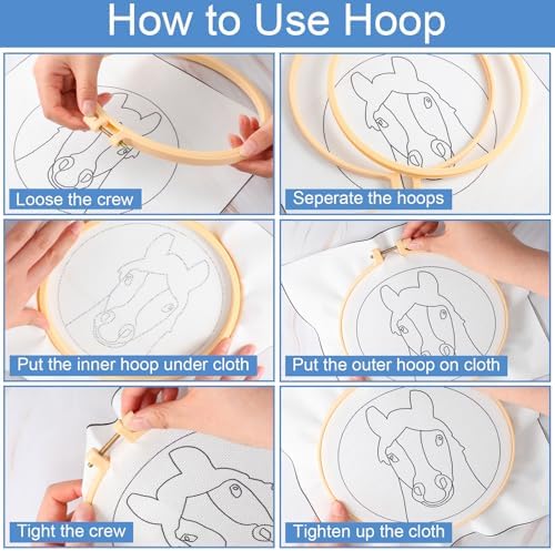 SmoothNovelty Horse DIY Punch Needle Kits for Beginners with Hoop Embroidery Fabric Instructions Thread Punch Needle Craft Set Easy for Starter Adults and Children Gift Decoration, 20x20cm-4 - Image 3