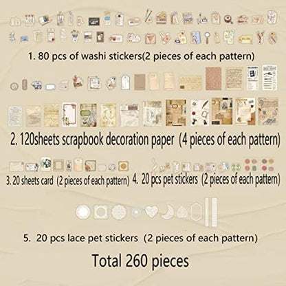 Alideco 260pcs Vintage Scrapbook Supplies Pack for Art Journaling Bullet Junk Journal Planners DIY Paper Stickers Craft Kits Notebook Collage Album Aesthetic Cottagecore Picture Frames(Book study) - Image 2