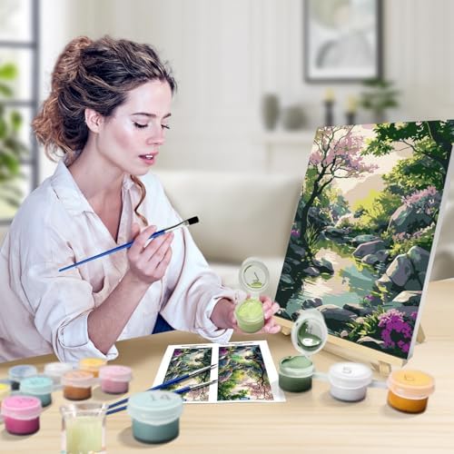 JOOZ Paint by Numbers Kit for Adults with Frame, Landscape Paint by Number Canvas, Mountain Paint by Numbers with Easel, DIY Flowers Scenery Oil Painting Kit for Home Wall Decor 8 x 12 Inch - Image 4