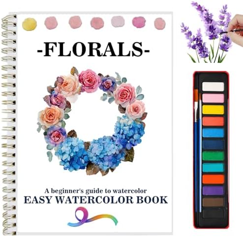 Watercolor Workbooks Coloring Book Beginner Friendly Painting Kit Easy Nature Scenes Paint Set Art Crafts for Creative Exploration Gift for Adults (Flowers, with Palette) by Unknown