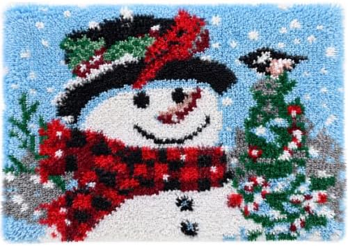 ZFFLYH Christmas Snowman Latch Hook Rug Kits, DIY Rug Crochet Yarn Kits Printed Color Canvas Christmas Decoration and Activity 20.5X15 Inch by ZFFLYH
