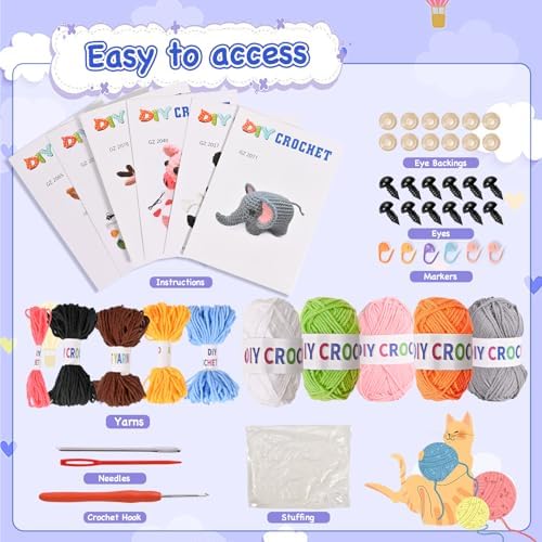 Wunila Crochet Kit for Beginners Adults, 6pcs Animal Crochet Starter Kit - Image 3
