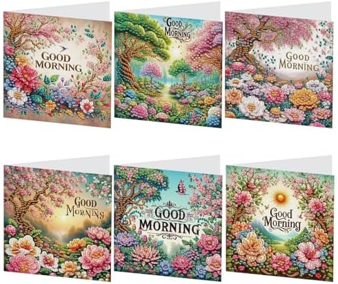 LazyFold 6Pcs DIY Diamond Art Painting Greeting Cards with Envelopes, Beautiful Scenery All Occasion Note Card Kit for Women, Handmade Thank You Birthday Friendship Cards Gift by LazyFold
