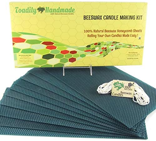 Make Your Own Beeswax Candle Kit - Includes 10 Full Size 100% Beeswax Honeycomb Sheets in Forest Green and Approx. 6 Yards (18 Feet) of Cotton Wick. Each Sheet Measures Approx. 8" x 16 1/4". by ToadilyHandmadeBeeswaxCandles