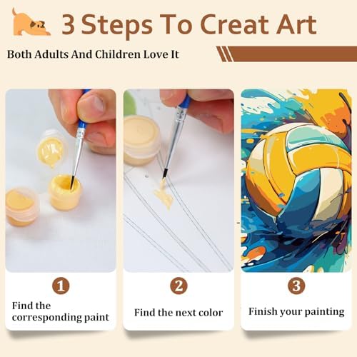 Reivworl Volleyball Paint by Numbers Kit for Adults Beginner, 16" Wx20 L Volleyball Paint by Number for Adult, Acrylic Painting Kits with Canvas for Gifts and Wall Decor - Image 7