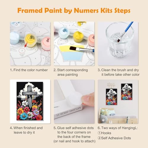 MOGTAA Cross Paint by Numbers Kit for Adults Beginners with Frame, Flowers Adult Paint by Number Kits on Canvas with Easel, Easy DIY Oil Painting Kits for Home Decor, 8x12in - Image 6