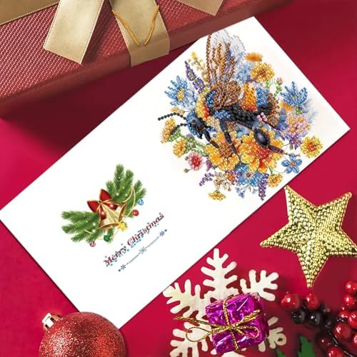 6 Pcs Diamond Painting Greeting Cards Kit Bee Poppy Flowers Sunflower with Envelopes, 5D DIY Special Shaped Rhinestone Art Card Making Kits for Adults, Holiday Blessing Postcards, Creative Craft Gifts - Image 3