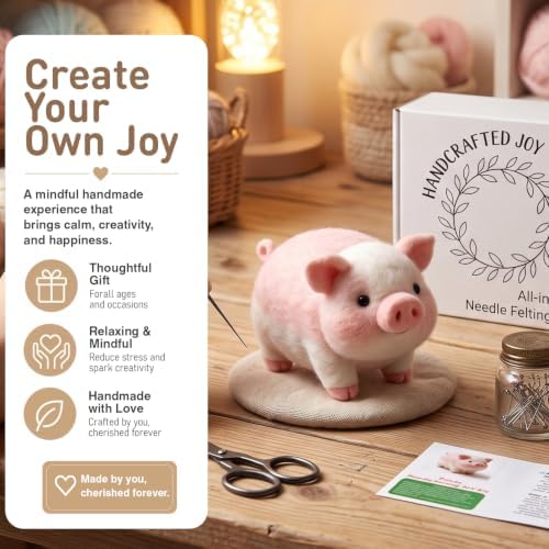 DIY Needle Felting Kit Cute Pink Pig – Needle Felting Starter Kit with Fiber Roving, Needles, Felting Pad & Instructions | Felted Farm Animal Kit for Beginners Adults | DIY Craft Gift Home Decoration - Image 2