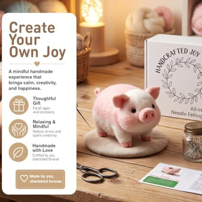 DIY Needle Felting Kit Cute Pink Pig – Needle Felting Starter Kit with Fiber Roving, Needles, Felting Pad & Instructions | Felted Farm Animal Kit for Beginners Adults | DIY Craft Gift Home Decoration - Image 2