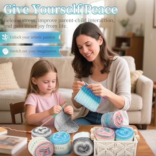 Aeelike Cake Yarn for Crocheting, Soft Ombre Crochet Yarn, Blue Green - Image 3