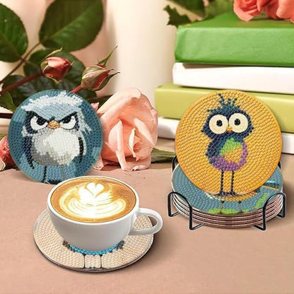 8 Pcs Retro Birds Diamond Art Coasters Kits for Adults with Holder, Cute and Funny Bird Pattern Wooden Diamond Painting Coasters Kits, DIY Diamond Dots Art Painting Coaster Crafts Kit for Home Decor - Image 3