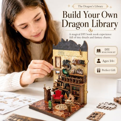 ISSEVE Dragon Library Book Nook Kit, DIY Dollhouse Booknook Bookshelf Decor - Image 3