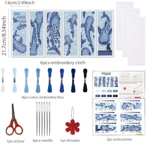 ORIGACH 6 Set Whale Shark Cross Stitch Bookmark Kit for Beginner - Image 2