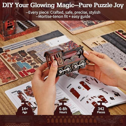 Magic Platform DIY Book Nook Kit Interactive 3D Wood Puzzle LED Magical Miniature with Infinite Mirror Extension Space DIY Bookshelf Insert Decor Gifts Miniature House Magic Express Diorama Scenery - Image 4