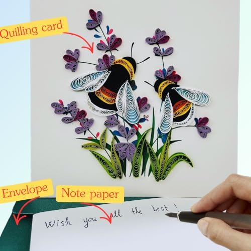 Quilling Cards, handmade card, quilled cards with Dedicated Paper, quilling birthday cards for women or all occasions: Mother's day, Father's day, Birthday... daisy bouquet (Lavender and bees) - Image 6