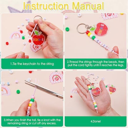 Tuhangcc Unique Design 16 Sets Teacher DIY Charm Bead Keychain Kit with 10 A-Z Letter Beads 16 Charms & Greeting Card for Teacher Day Gift (Teacher's Day) - Image 6
