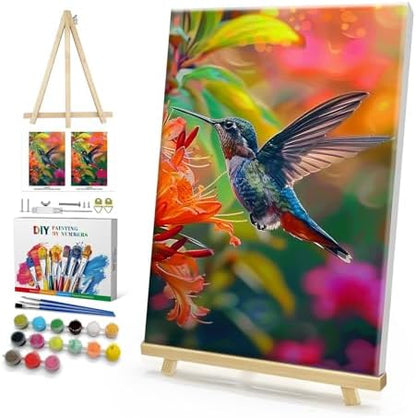 HeeBenor Framed Paint by Numbers Kit for Adults, Hummingbird, 8x12 Inch by HeeBenor