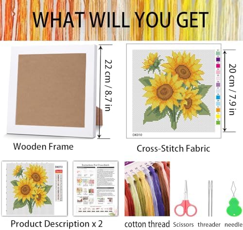 Sunflower Stamped Cross Stitch Kits for Adult Beginner with Wooden Frame - Image 3