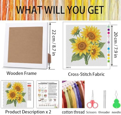 Sunflower Stamped Cross Stitch Kits for Adult Beginner with Wooden Frame - Image 3