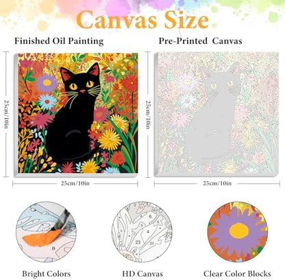 Framed Paint by Numbers Kit for Adults, Black Cat & Flower Decor 10x10 Inch - Image 2