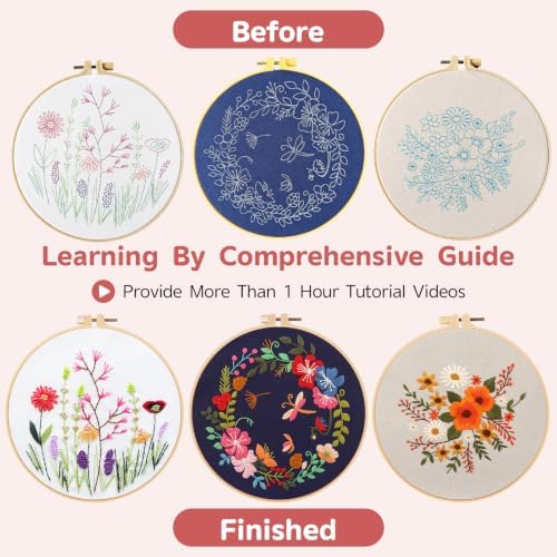 Meyocky Embroidery Kit for Beginners with Floral Leaf Patterns Stitch Video - Image 4