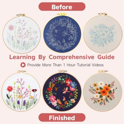 Meyocky Embroidery Kit for Beginners with Floral Leaf Patterns Stitch Video - Image 4