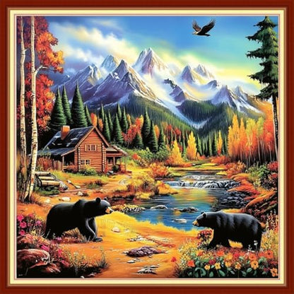 Joyhoor Cross Stitch Kits for Beginners Stamped Cross-Stitch Supplies Needlework preprint Embroidery Kits for Adults DIY Needlepoint Kits Embroidery Patterns 11CT-Outdoor Black Bear 18x18 inchs by JoyhoorCrossStitchKits