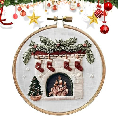 RUIQLXHANG Christmas Embroidery Kit, Christmas Gnomes Embroidery Kits for Beginners with Pattern, Cotton Threads, Needles, Instruction, 20cm Hoop, Gift for Mom, Grandma (Fireplace) by RUIQLXHANG
