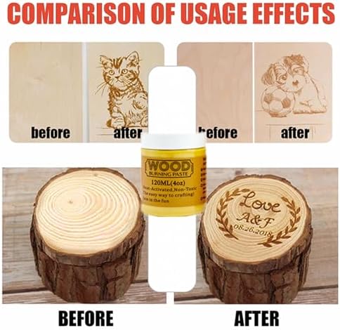 Wood Burning Paste Pen Kit 8pcs, 4OZ Wood Burning Gel with Pen, 6pcs Squeegees, Heat Activate Paste for Craft Stencil, Etching Cream Wood Burning Design for Beginners DIY on Wood, Canvas, Denim - Image 2