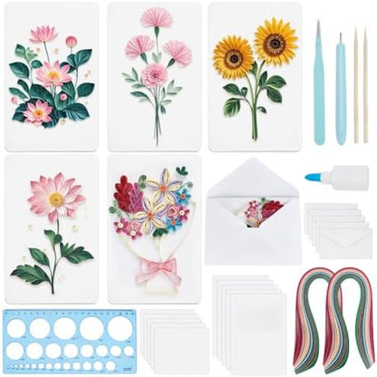 WEBEEDY 20 Sets DIY Flower Paper Quilling Kits for Adults 5 Styles Roses,Lotus,Daisies,Lilies Greeting Cards Making Kit with 20 Blank Cards,36 Colors Strips,Quilling Tools and Instruction for Birthday by WEBEEDY
