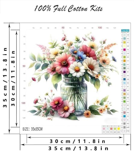 TCDZMYGS Stamped Cross Stitch Kits for Beginners,Vase Flowers 14x14in - Image 4