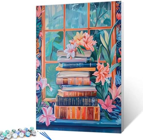 Aihonmin Boho Style Paint by Numbers Kits for Adult,Home Plants and Big Books Paint by Numbers Kits on Colored Canvas Oil Painting Art Set for Beginner Gift Home Decor Without Framed 16''W x 20''H by Aihonmin
