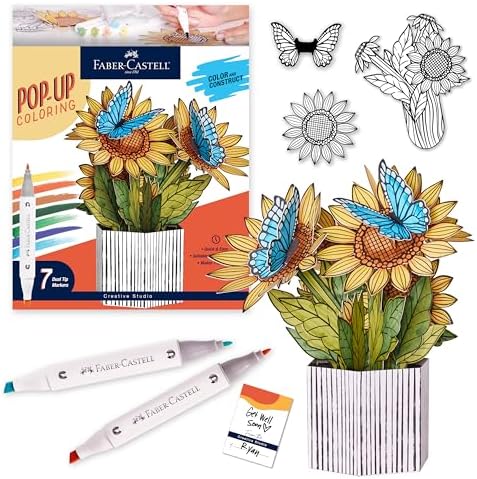 Faber-Castell Pop Up Coloring Bouquet: Sunflowers, Crafts for Adults and Sunflower Gifts for Women, Craft Kits for Adults and Teens, Adult Coloring and Gifts for Teen Girls | Gifts for Mom by Faber-Castell