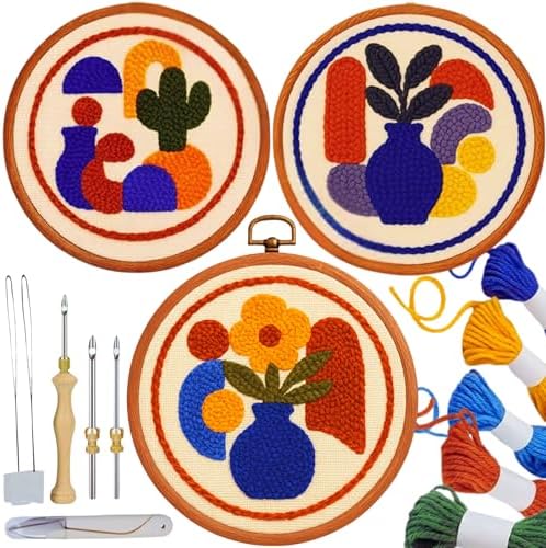 Zyrose Punch Needle Kit for Beginners – Modern Embroidery Kit with Printed Fabric, Non-Slip Hoop, Merino Yarn, 3 Needles – Boho Craft Kit for Adults & DIY Gifts (Boho Abstract) by Unknown