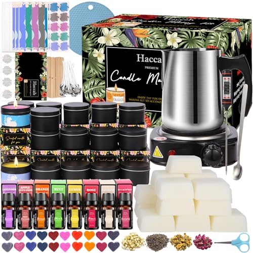 Complete Candle Making Kit With Wax Melter, Candle Making Supplies, DIY Arts&Crafts Kits Gift For Adults,Beginners,Including Bees Wax,500w Electric Stove,Wicks,Rich Scents,Wick Clips,Pouring Pot Etc. by CandleMakingKits