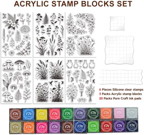 6Pcs Wildflower Clear Stamps for Card Making, 20 Ink Pad - Image 2
