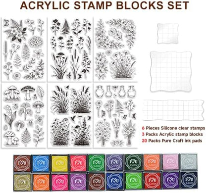 6Pcs Wildflower Clear Stamps for Card Making, 20 Ink Pad - Image 2