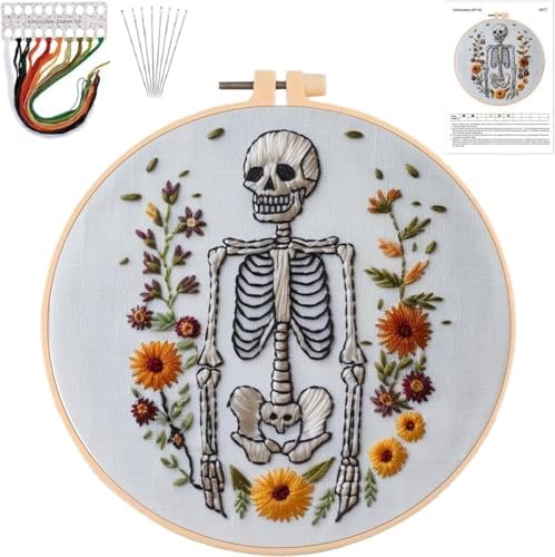 YOUDRN Halloween Embroidery Kit, Skeleton Halloween Cross Stitch Kit by YOUDRN