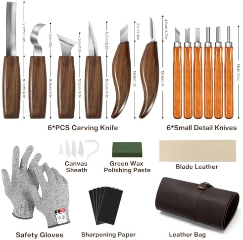 17Pcs DIY Wood Carving Tools, 6 Whittling Knives, 5 Detail Carving Knives - Image 2