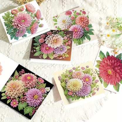 6pcs creative gift of diamond art painting birthday cards - flowers chrysanthemum, greeting card with envelope, handmade DIY painting birthday card art craft card kit postcards for family and friends - Image 5