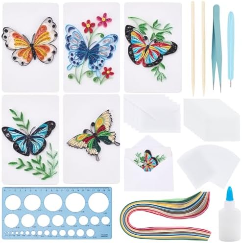 WEBEEDY 20 Sets DIY Butterfly Quilling Greeting Card Kit Paper Quilling Kit for Adults Beginners 5 Styles Butterfly Animal Greeting Card Making Kit with Instruction Birthday Thanksgiving Gift by WEBEEDY