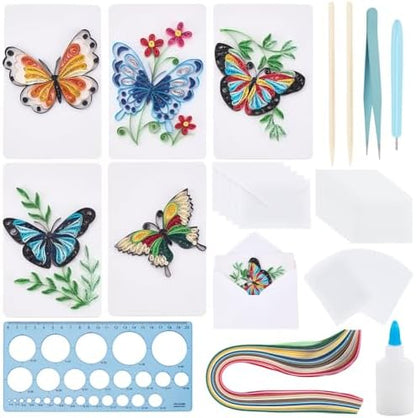 WEBEEDY 20 Sets DIY Butterfly Quilling Greeting Card Kit Paper Quilling Kit for Adults Beginners 5 Styles Butterfly Animal Greeting Card Making Kit with Instruction Birthday Thanksgiving Gift by WEBEEDY