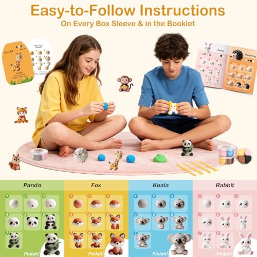 Air Dry Clay Kit, 16 Animals Modeling Magic Clay Air Dry Clay for Kids, Soft & Non-Sticky Molding Clay Kits with Tools Instruction for Home Art Party Favors Gifts - Image 5