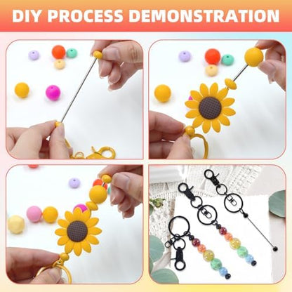 24 Pcs Beadable Keychains Bars bulk - 12 Black DIY Metal Beaded Keychain Making Kit + 12 Bags Included, Bead Keychain Supplies,Blank Key Chain, Perfect for Women, Men, Mother's Day, Birthday Gift - Image 4