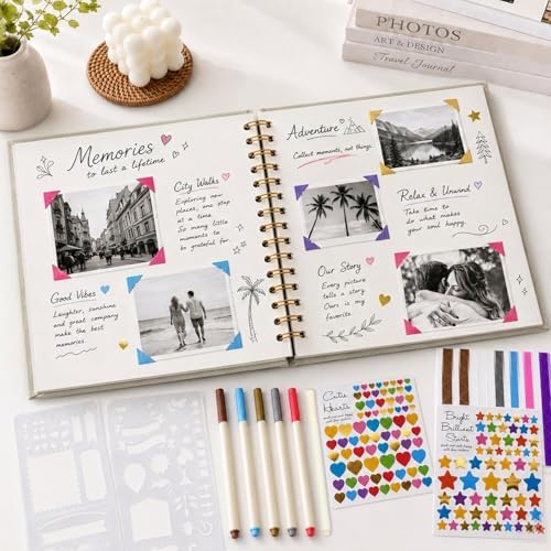 Cvochtty Scrapbook Album 40 Pages with DIY Kits, Craft Paper Photo Album, Cream-White Linen Cover Scrapbooking for 2x3 3x5 4x6 5x7 Pictures, Memory Book for Wedding Baby Family Birthday - Image 2