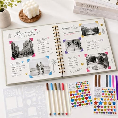 Cvochtty Scrapbook Album 40 Pages with DIY Kits, Craft Paper Photo Album, Cream-White Linen Cover Scrapbooking for 2x3 3x5 4x6 5x7 Pictures, Memory Book for Wedding Baby Family Birthday - Image 2